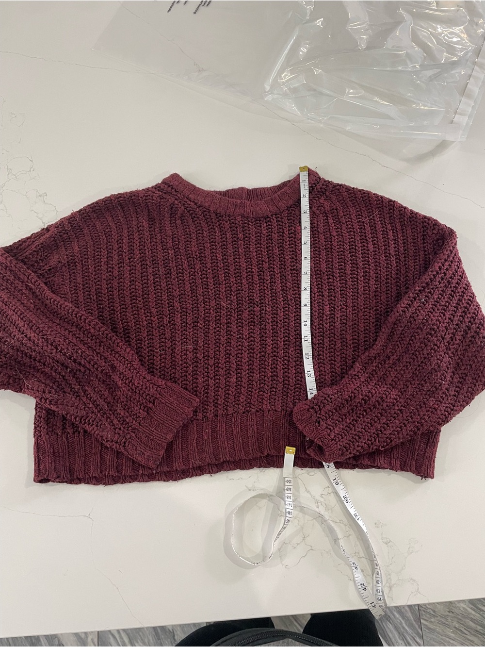 American Eagle Outfitters Cropped Crewneck Sweater - Wine